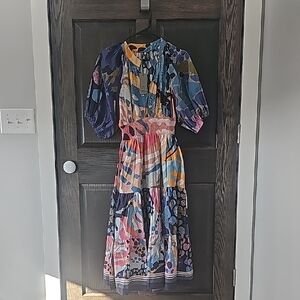 Blank NYC Multicolor Patterned Midi Dress - Navy, Pink, Yellow, Blue